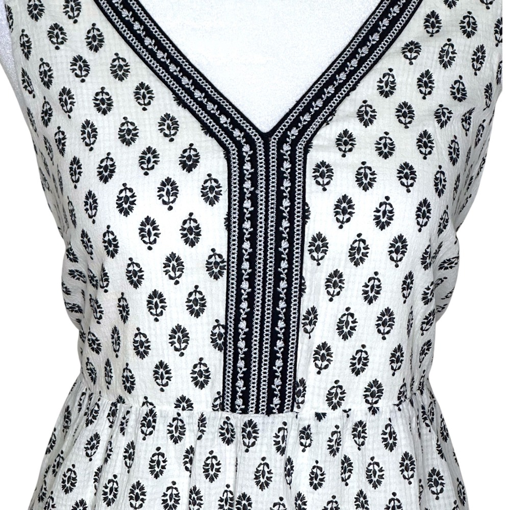 Pure Jill Sleeveless Printed Midi Dress‎ Small Relaxed Flowy Boho Black White - Picture 7 of 13